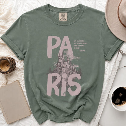 Green t-shirt with "PA RIS" text and castle graphic.