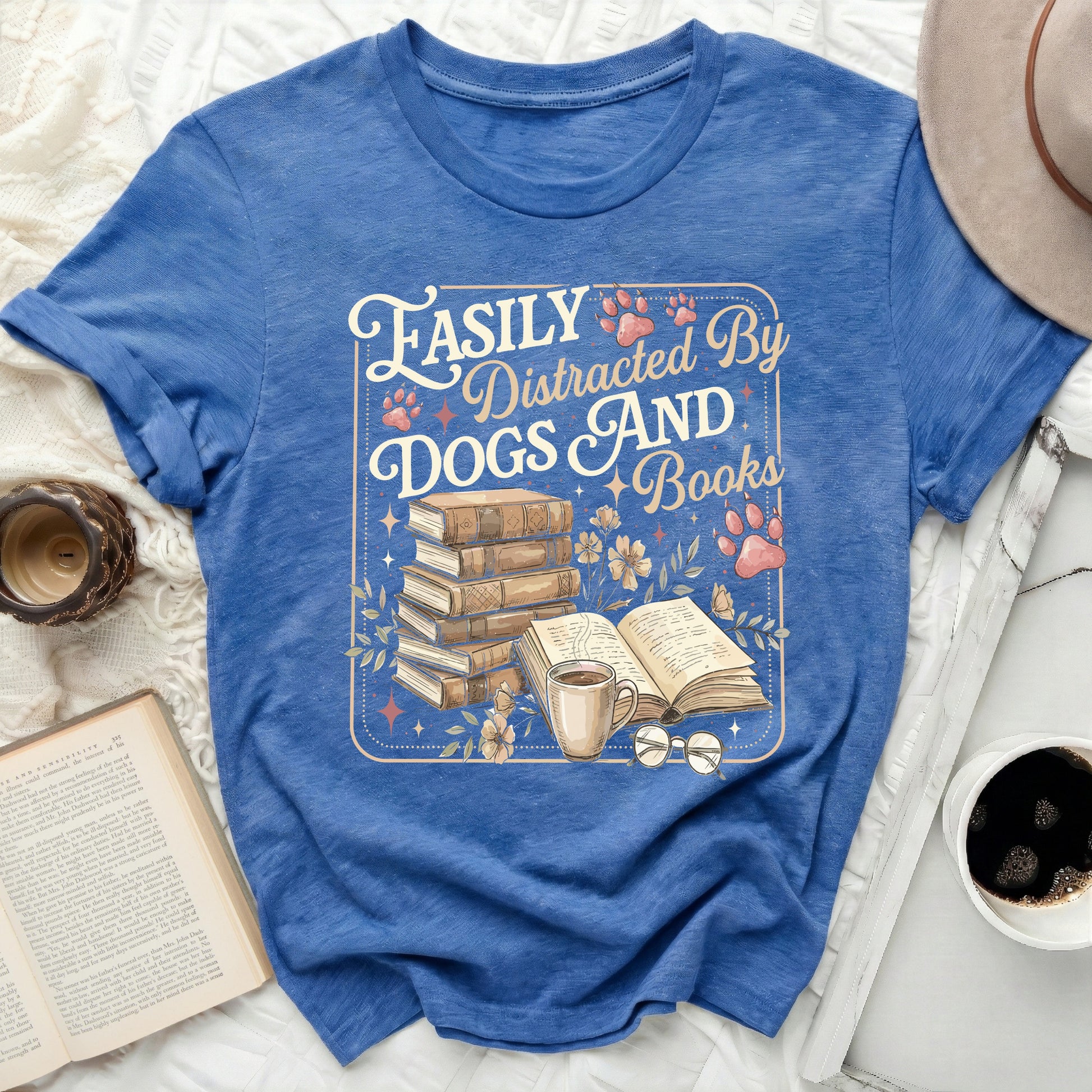 Easily Distracted By Dogs and Books T-Shirt