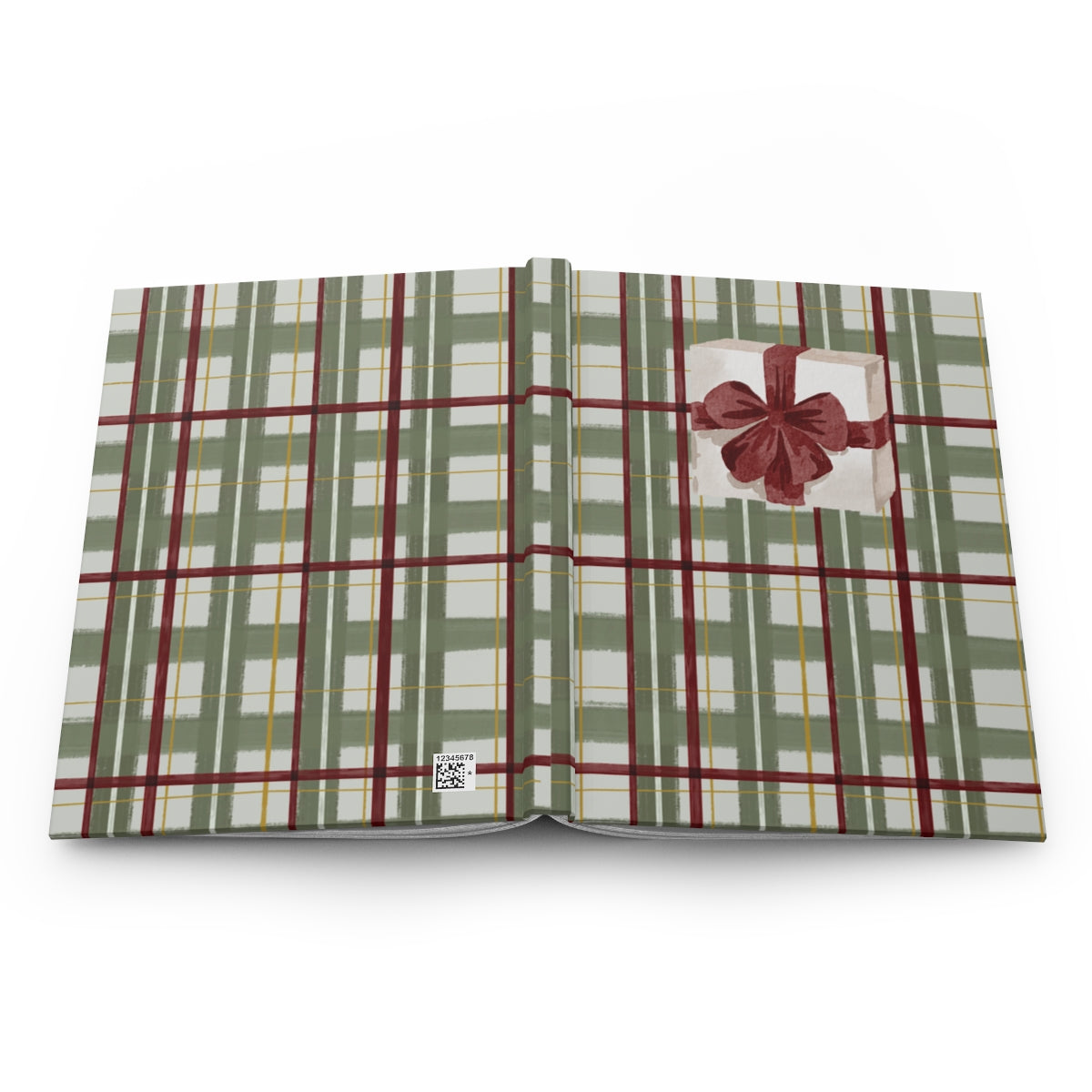 Stylish Green Plaid Journal with Red Flower Design
