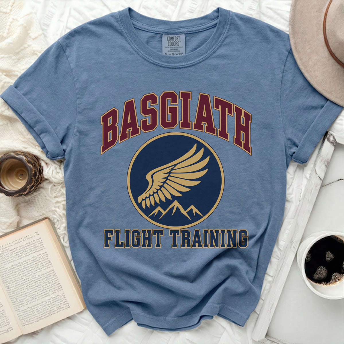 BASGIATH Flight Training t-shirt with a winged emblem.