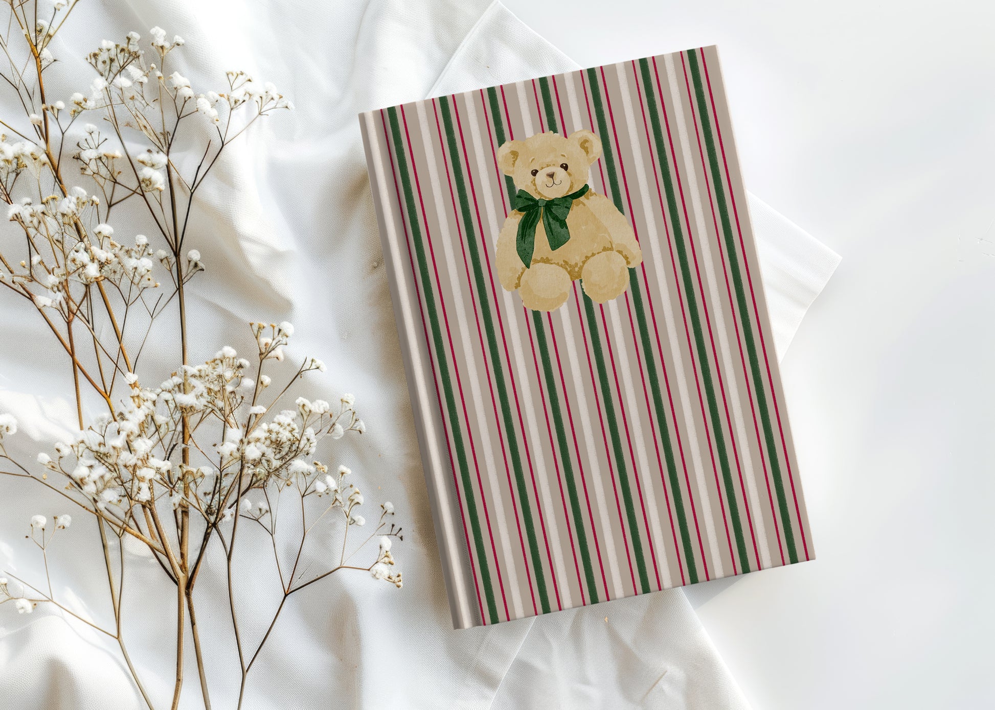 Adorable Striped Notebook with Teddy Bear Illustration