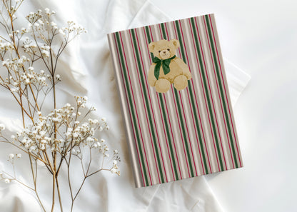 Adorable Striped Notebook with Teddy Bear Illustration