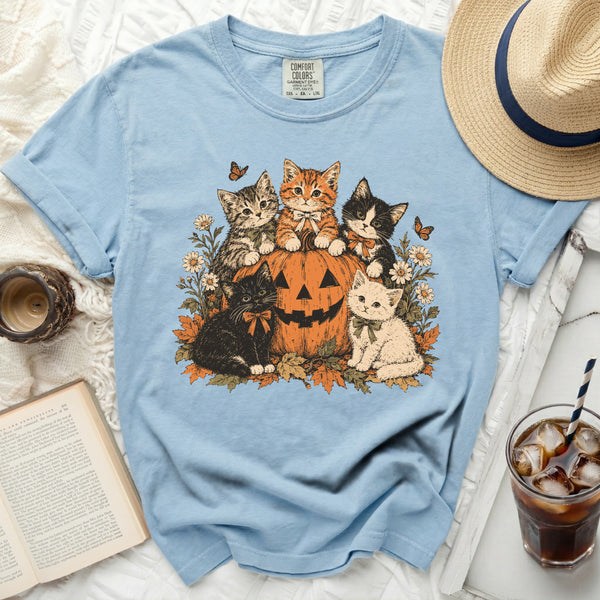 Pumpkin Kittens Tee in Chambray