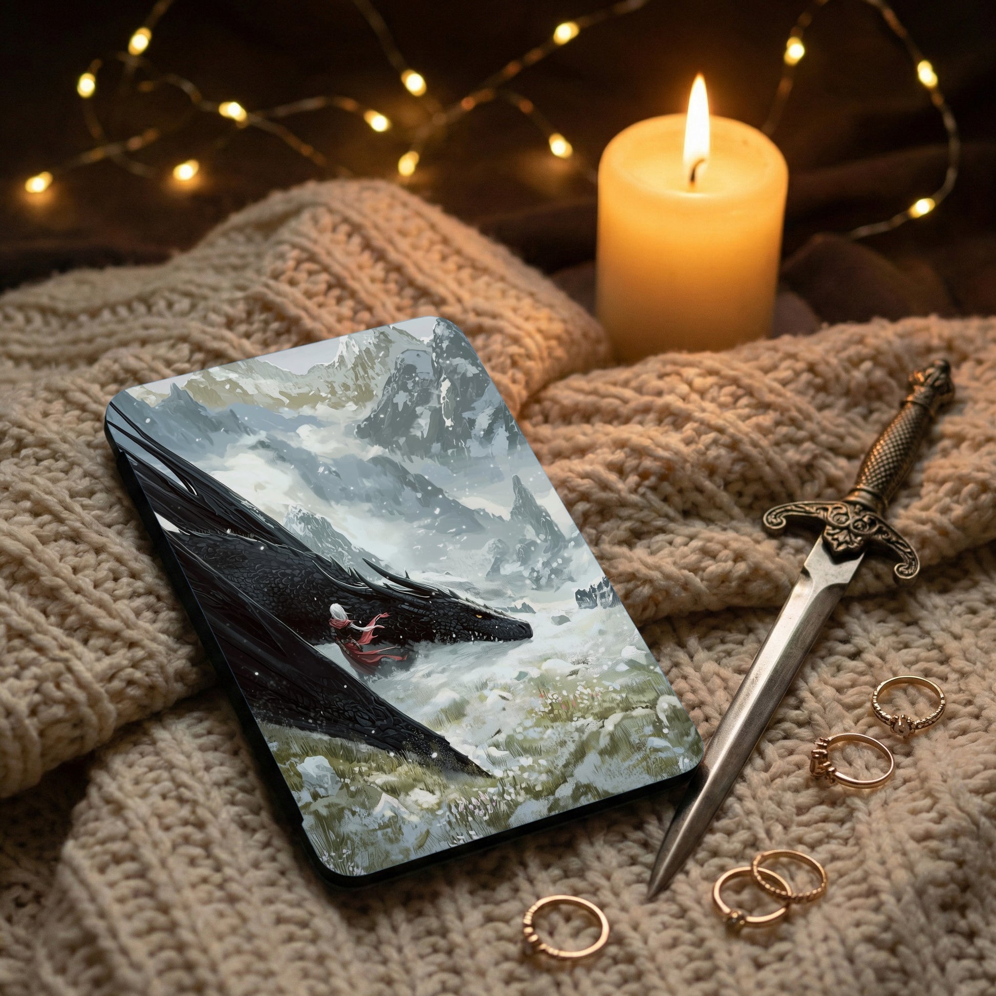 Fantasy Dragon Rider Snowy Mountains Device Cover product type