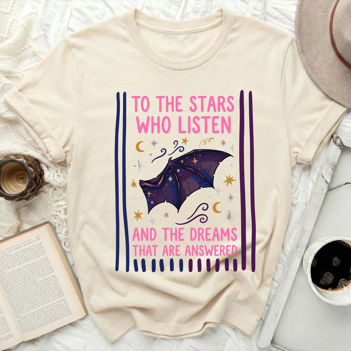 TO THE STARS WHO LISTEN AND THE DREAMS THAT ARE ANSWERED product type
stars listen
dreams answered
bat wings art
celestial design
magical theme
fantasy lover
mystical night
cosmic bat
whimsical star
moon phases
quote apparel
inspirational art
unique gift
aesthetic style
dark fantasy
witchy vibes
bookish fan
spiritual journey
dreamer gear
enchanted bat