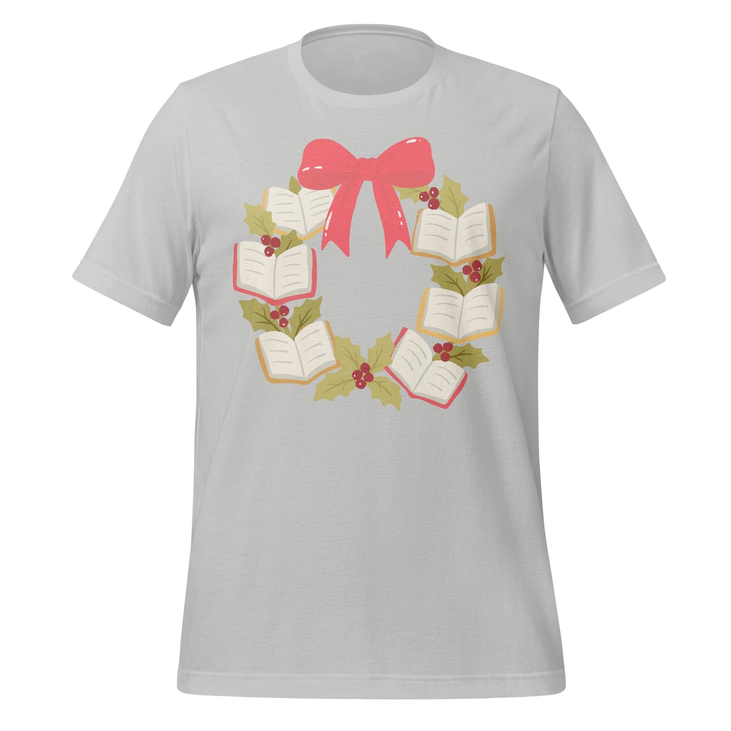 Festive Holiday Wreath with Books Graphic T-shirt