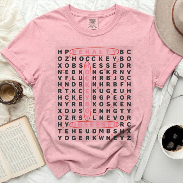 Hockey Word Search Obsessed Tee in Blossom