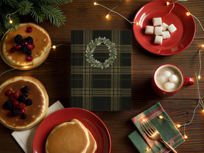 Festive Wreath On Plaid Background Notebook