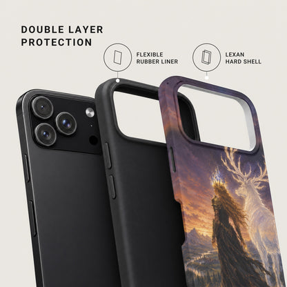 An exploded view diagram of a dual-layer phone case showing the flexible rubber liner and Lexan hard shell.