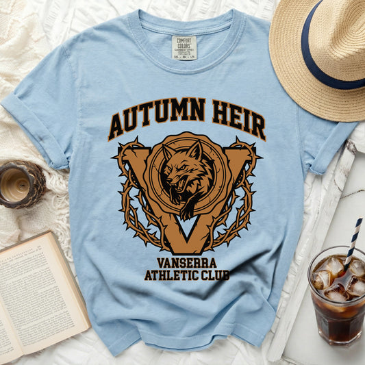Light blue t-shirt with "Autumn Heir Vanserra Athletic Club" graphic.