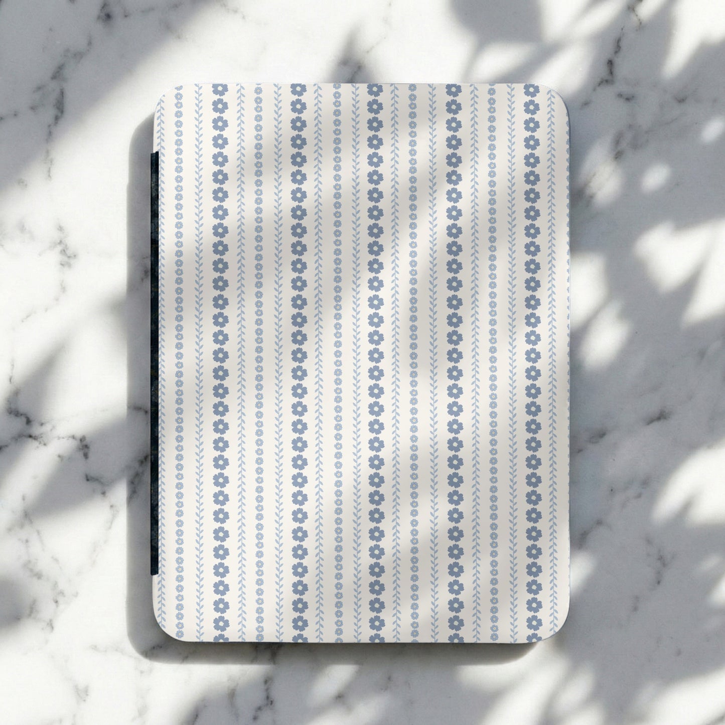 Blue and White Vertical Floral Stripes Pattern Notebook