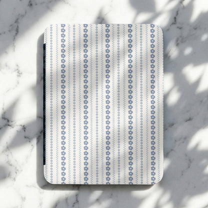 Blue and White Vertical Floral Stripes Pattern Notebook