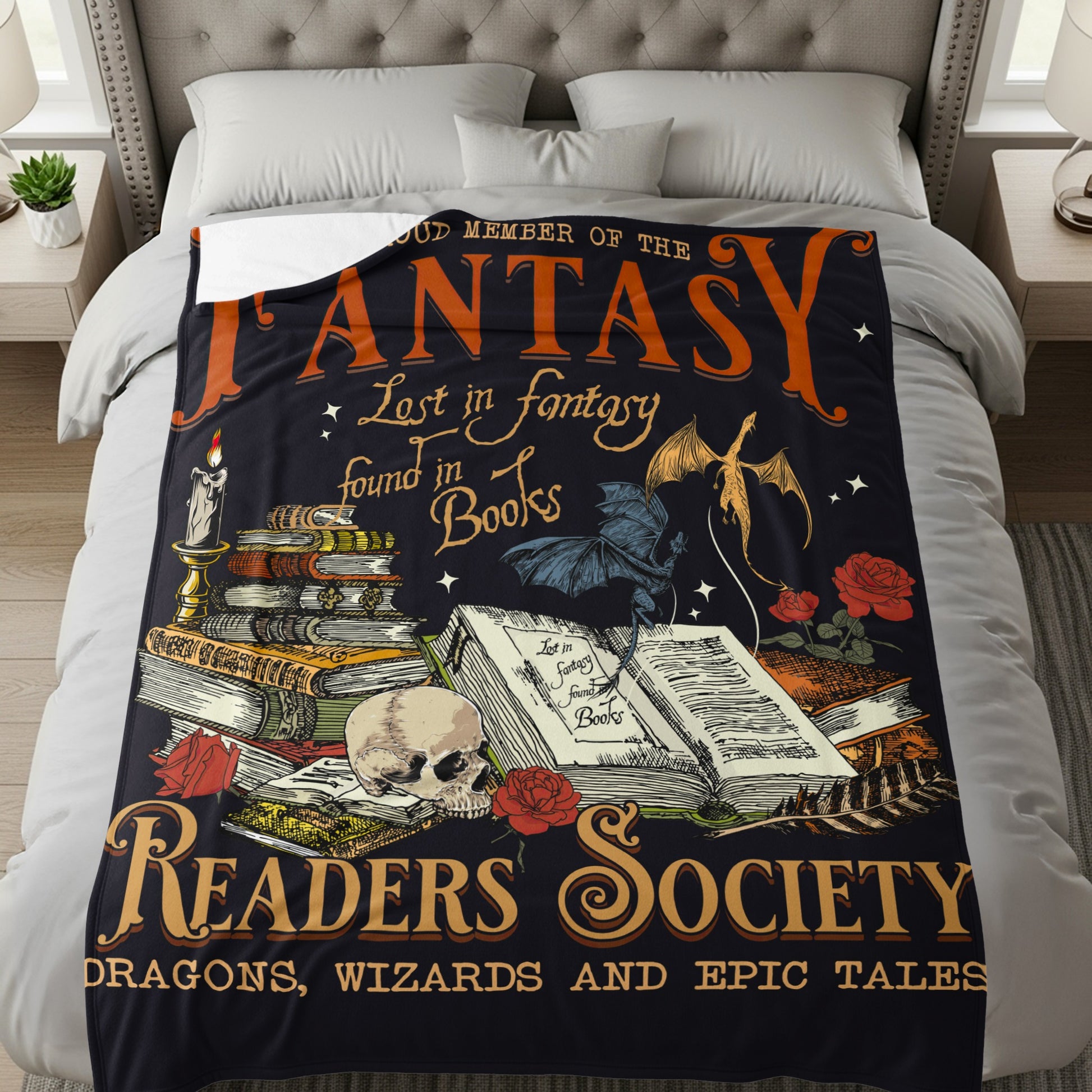 Fantasy Readers Society Lost in Books Blanket