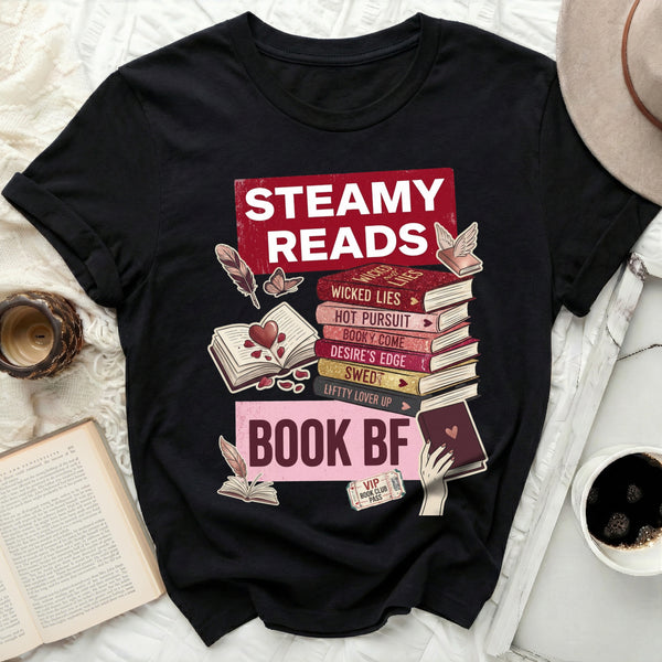 Steamy Reads Book BF Tee in Black
