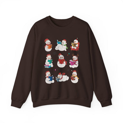 Cute Snowmen Reading Books Dark Pullover Sweater