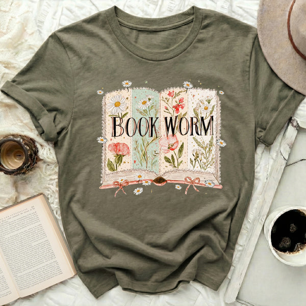 Vintage Book Worm Tee in Military Green