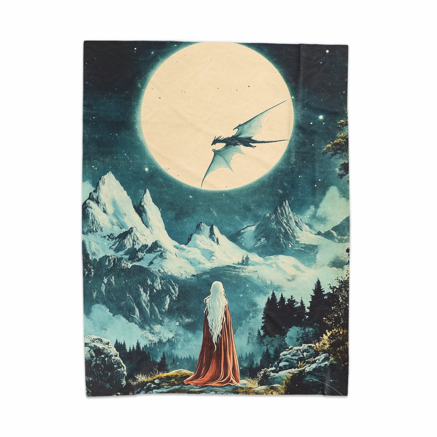 Mystic Moon Dragon Flight Fantasy Art tapestry