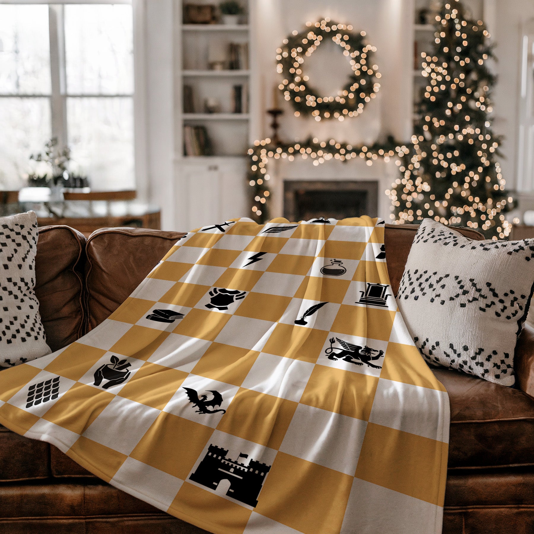 Festive Yellow and White Chessboard Pattern Blanket