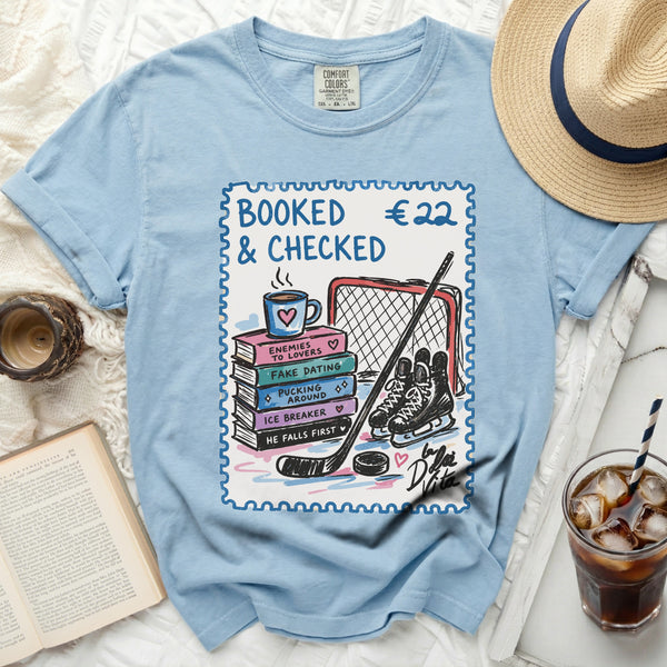 Booked & Checked Hockey Romance Tee in Chambray