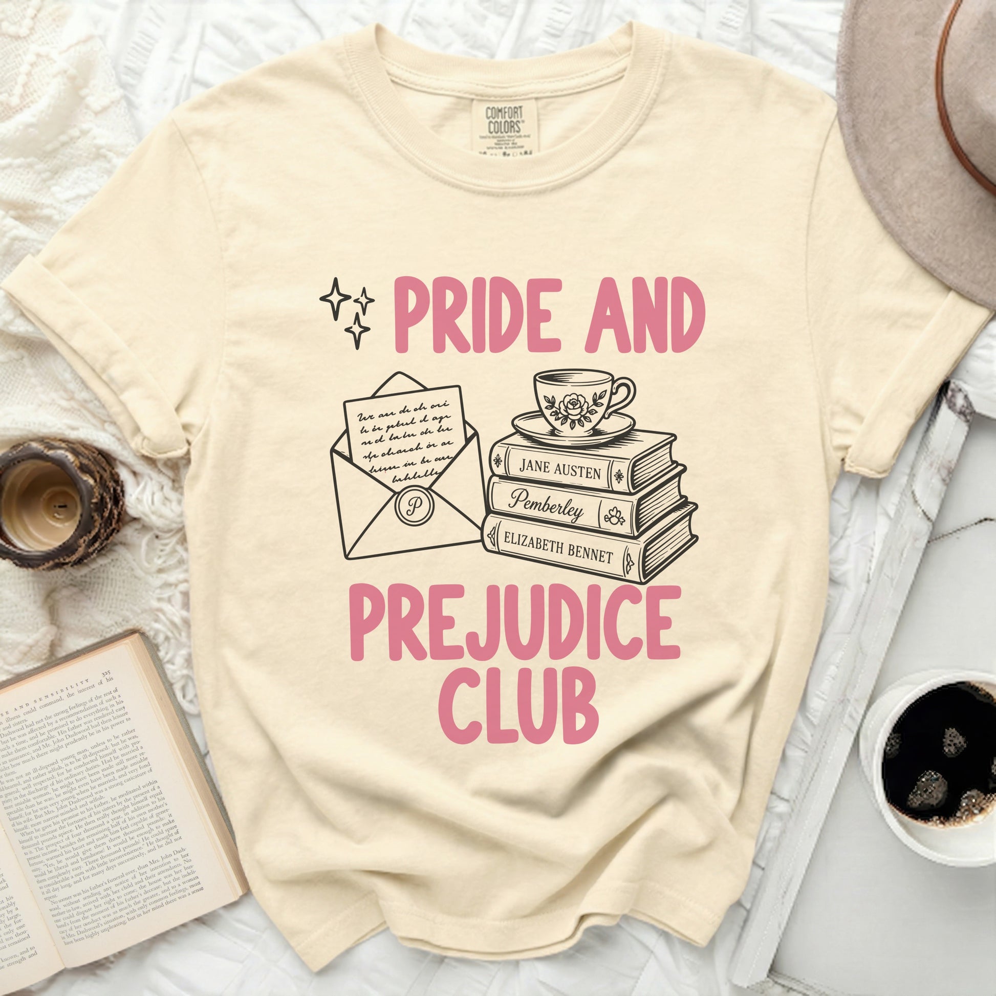 Pride and Prejudice Club cream graphic t-shirt