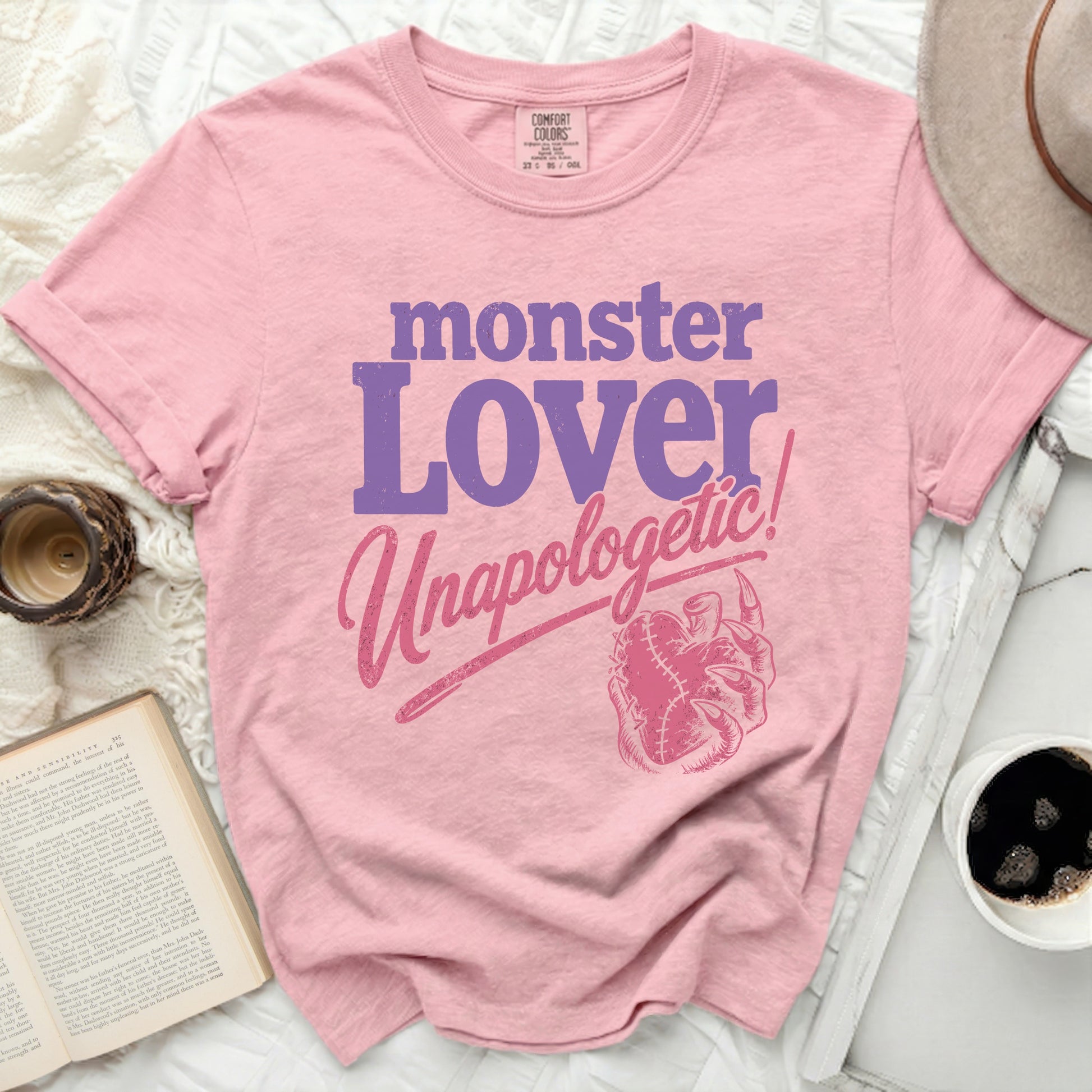 Pink t-shirt with "monster Lover Unapologetic!" and a claw design.