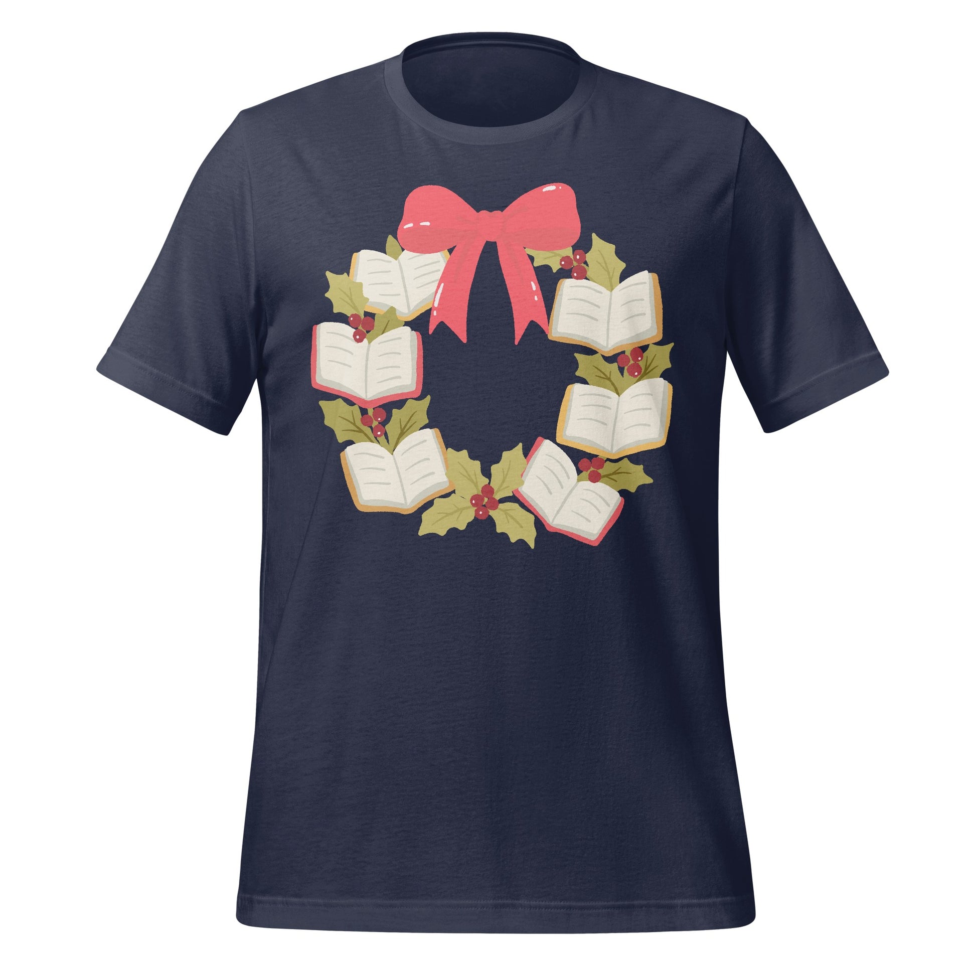 Festive Wreath of Books Design on Men's T-shirt