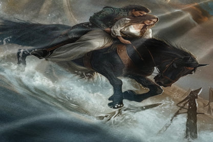 Fantasy Art Couple Riding Horse Through Water Print