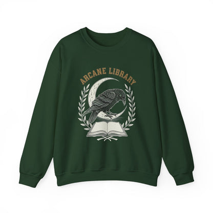 Arcane Library Raven and Book Graphic Sweatshirt
