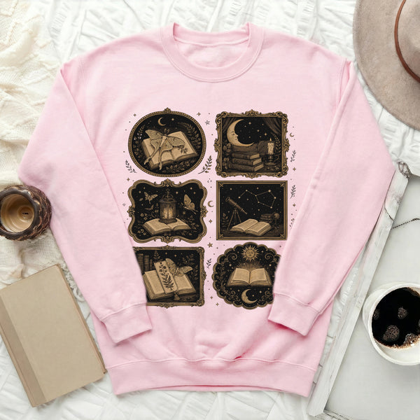 Enchanted Library Moon Sweatshirt in Light Pink