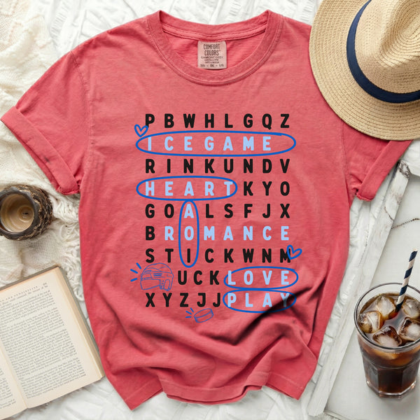 Ice Game Love & Goals Word Search Tee in Watermelon