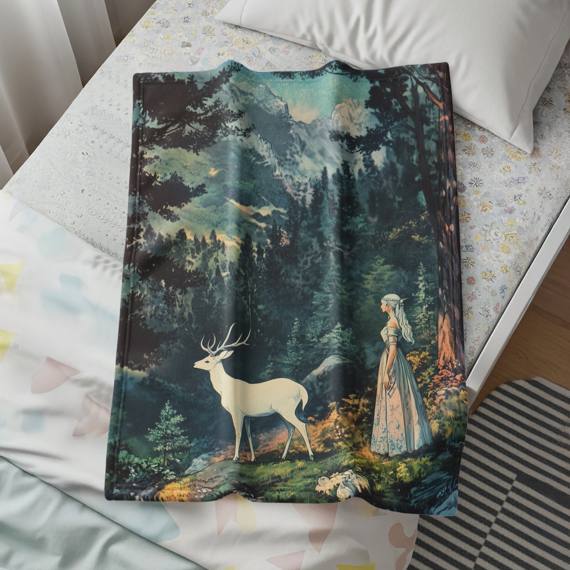 Enchanting Forest Scene with Deer and Woman product