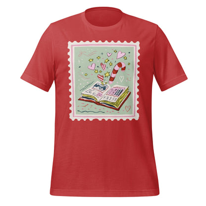 Whimsical Candy Cane and Book Illustration Shirt