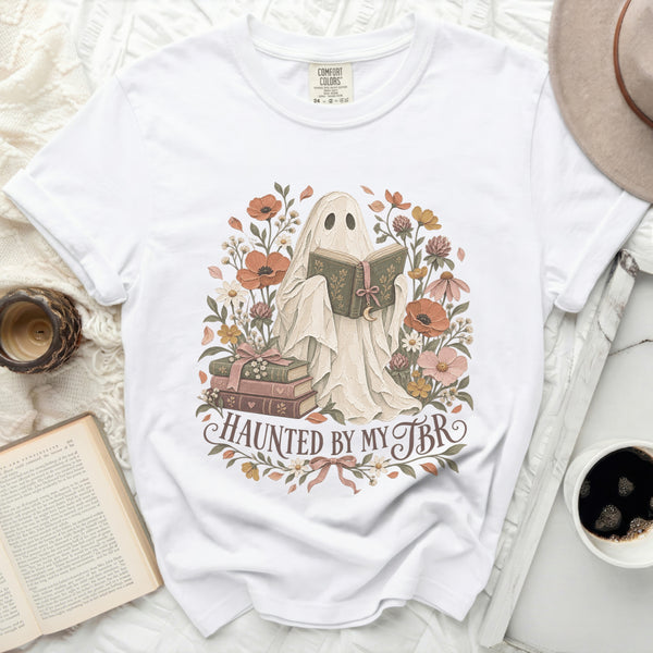 Haunted By TBR Ghost Tee in White