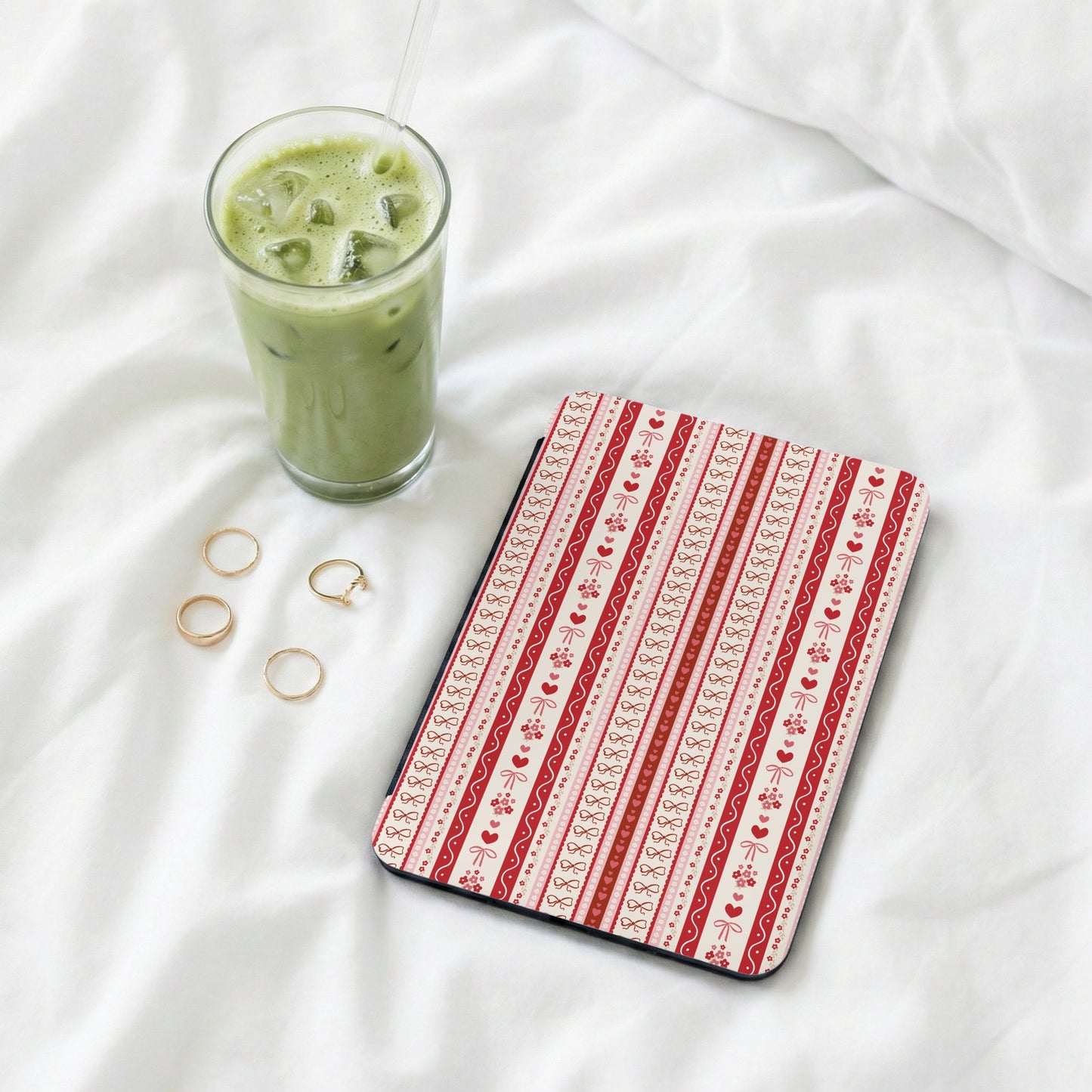 Elegant Red and White Striped Floral Pattern Tablet Case