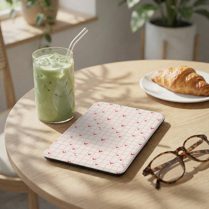 Pink Grid Design iPad Cover with Heart Patterns Accessory