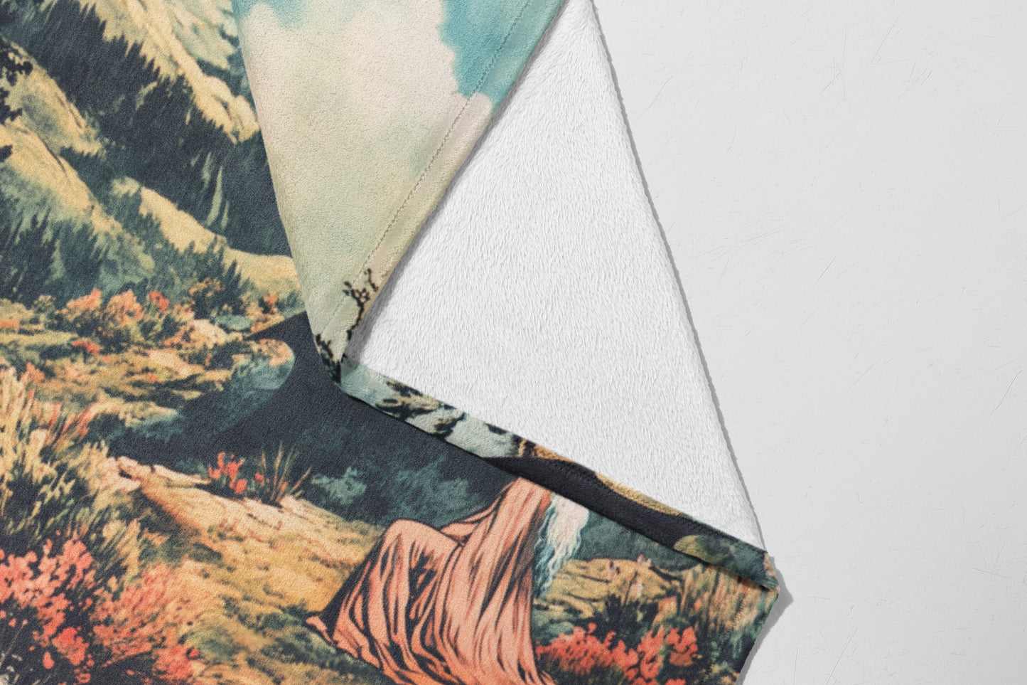 Vintage Wildflower Landscape Illustration Blanket