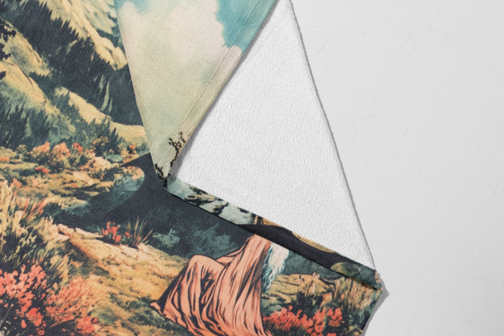 Vintage Wildflower Landscape Illustration Blanket