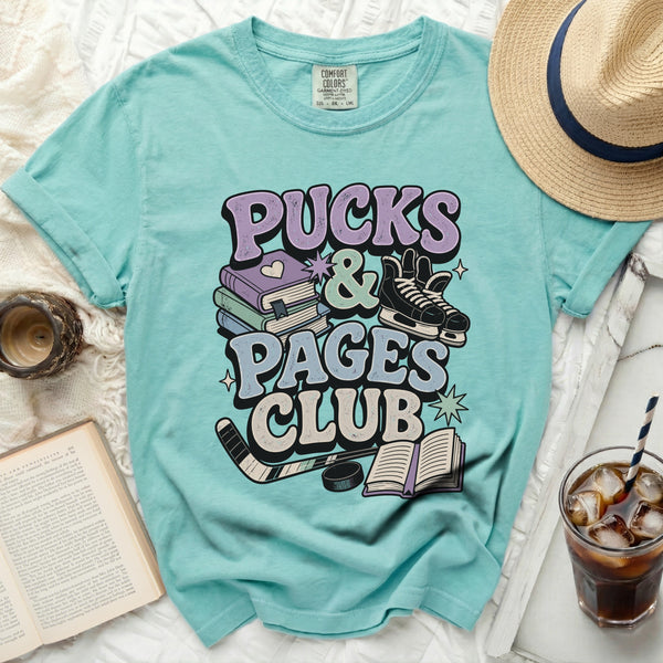 Pucks & Pages Club Retro Tee in Island Reef