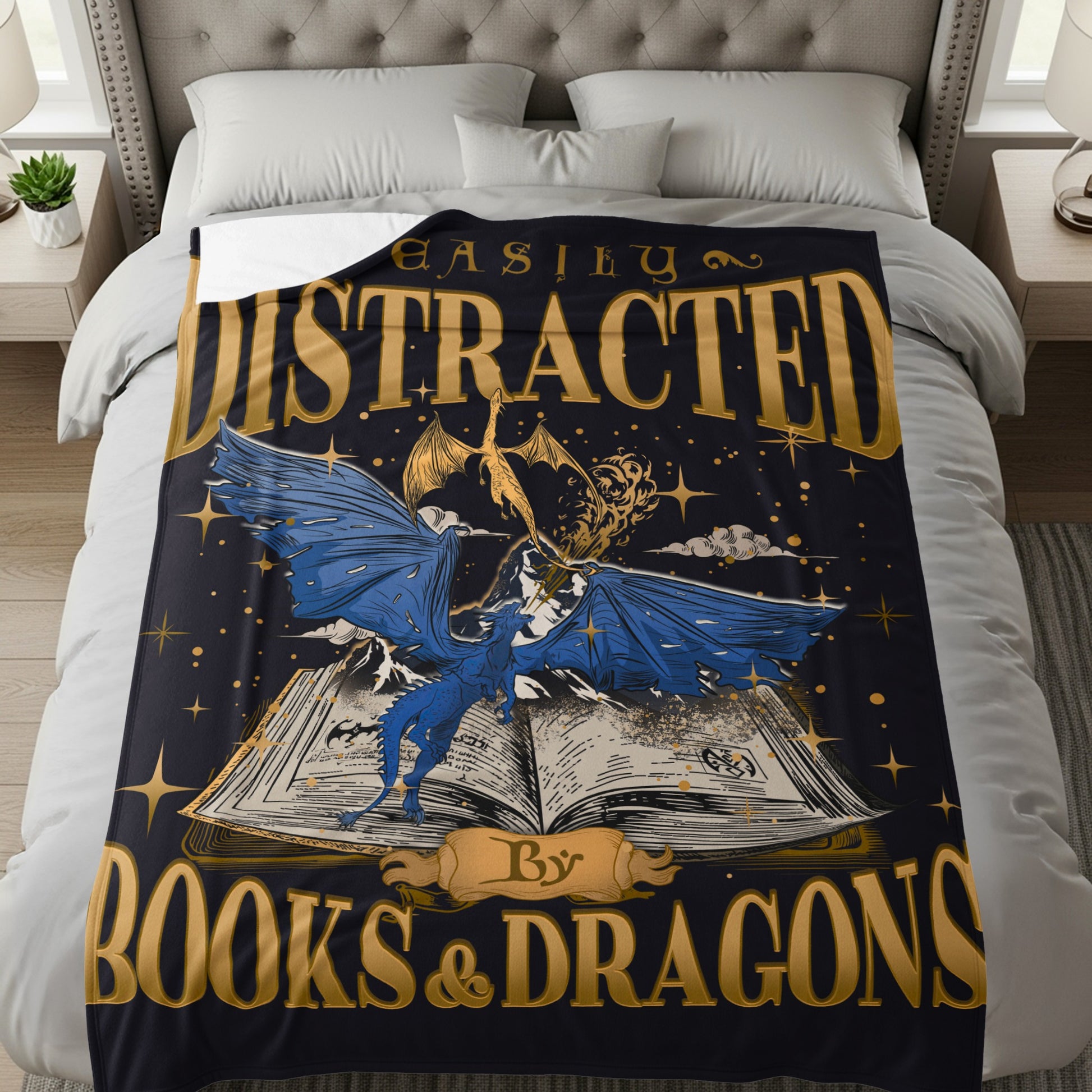 Easily Distracted by Books & Dragons blanket