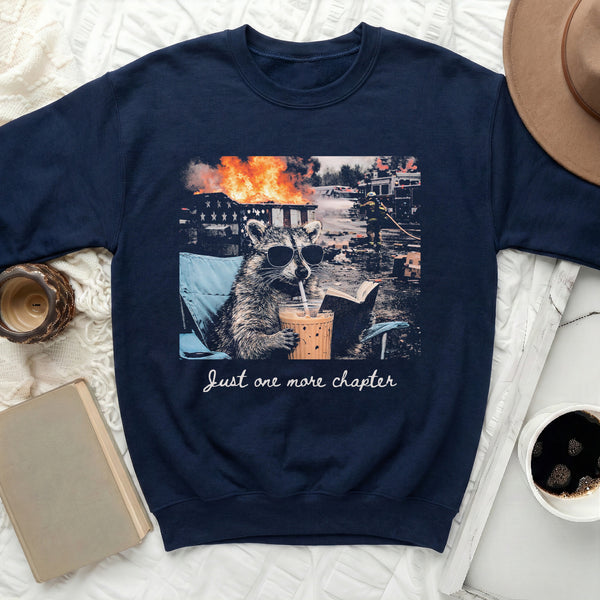 Just One More Chapter Raccoon Sweatshirt in Navy