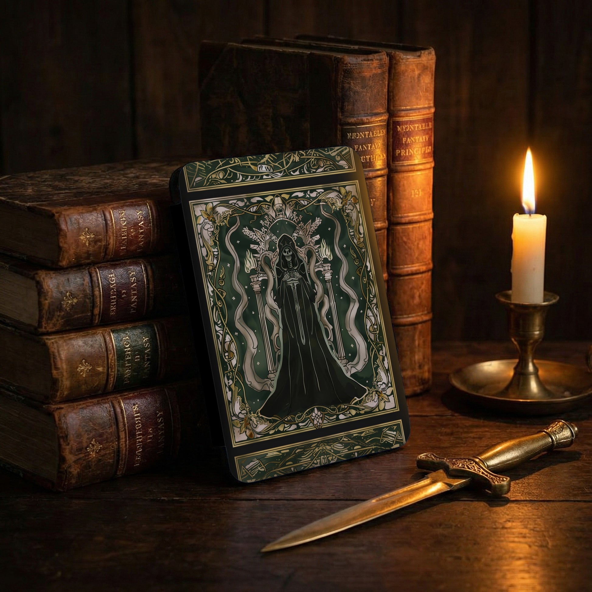 Dark Skeleton Grim Reaper Green Gold Ornate Artwork product type