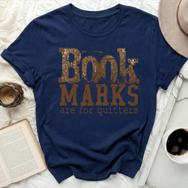BOOK MARKS are for quitters Tee in Navy