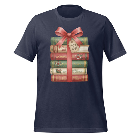 Stack of Christmas Books with Red Bow T-shirt