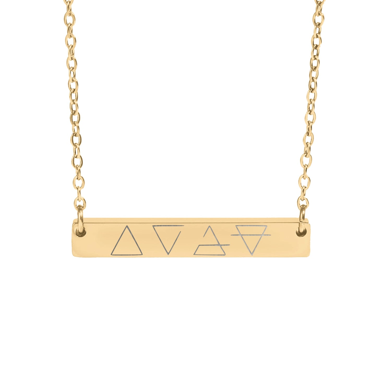 Gold Bar Necklace with Geometric Triangle Designs