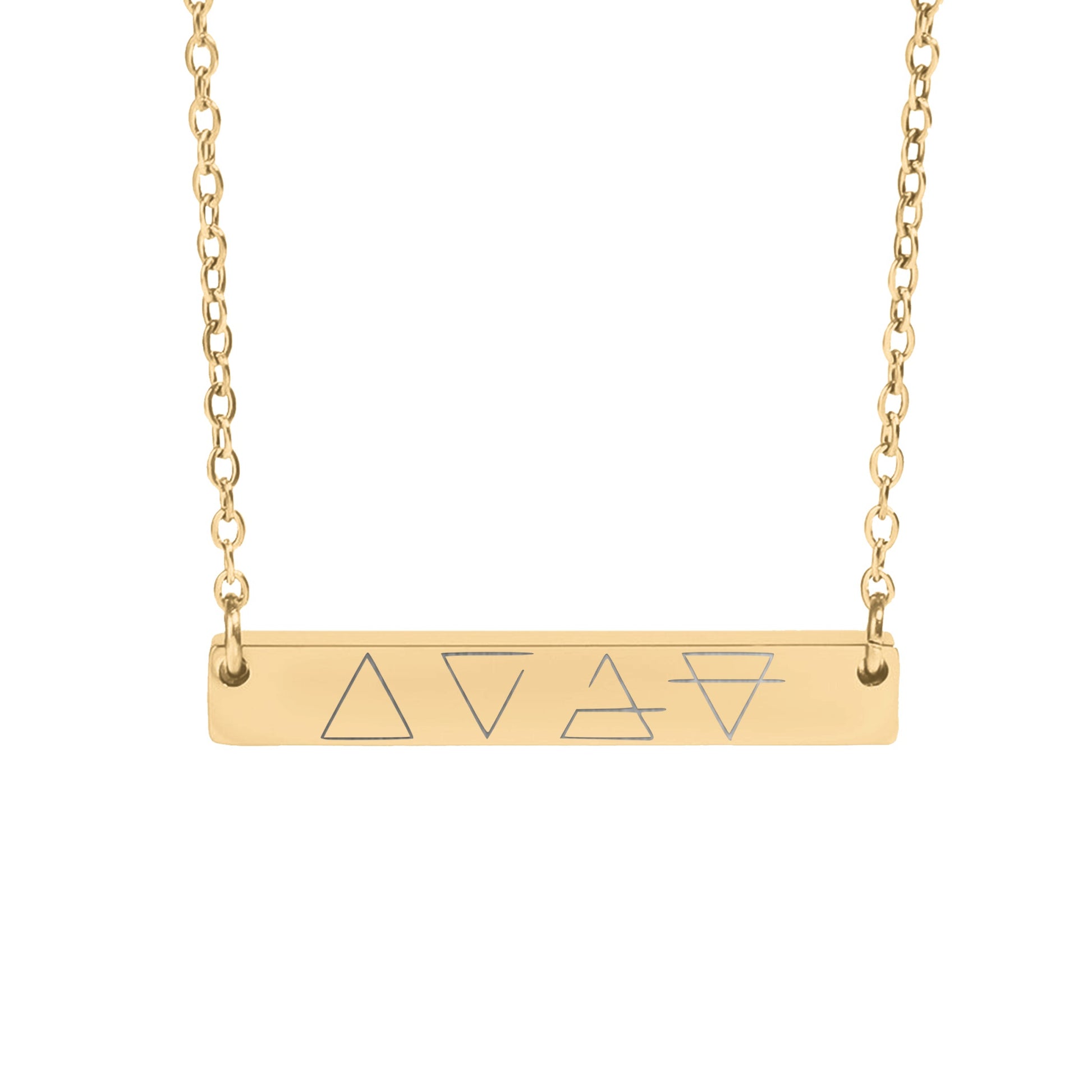 Gold Bar Necklace with Geometric Triangle Designs
