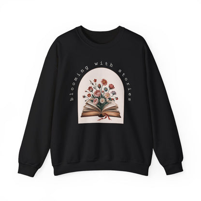 Blooming With Stories Open Book Flowers Design Sweatshirt - MagicMerchEmporium