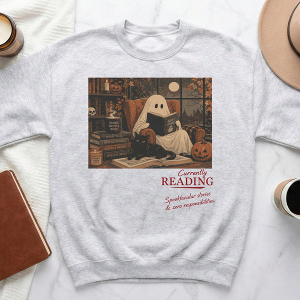 Cozy Ghost Reading Sweatshirt in Ash