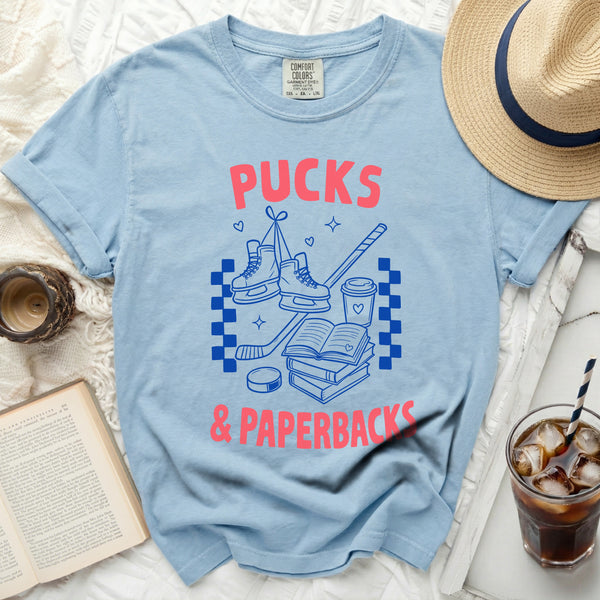 Pucks & Paperbacks Tee in Chambray