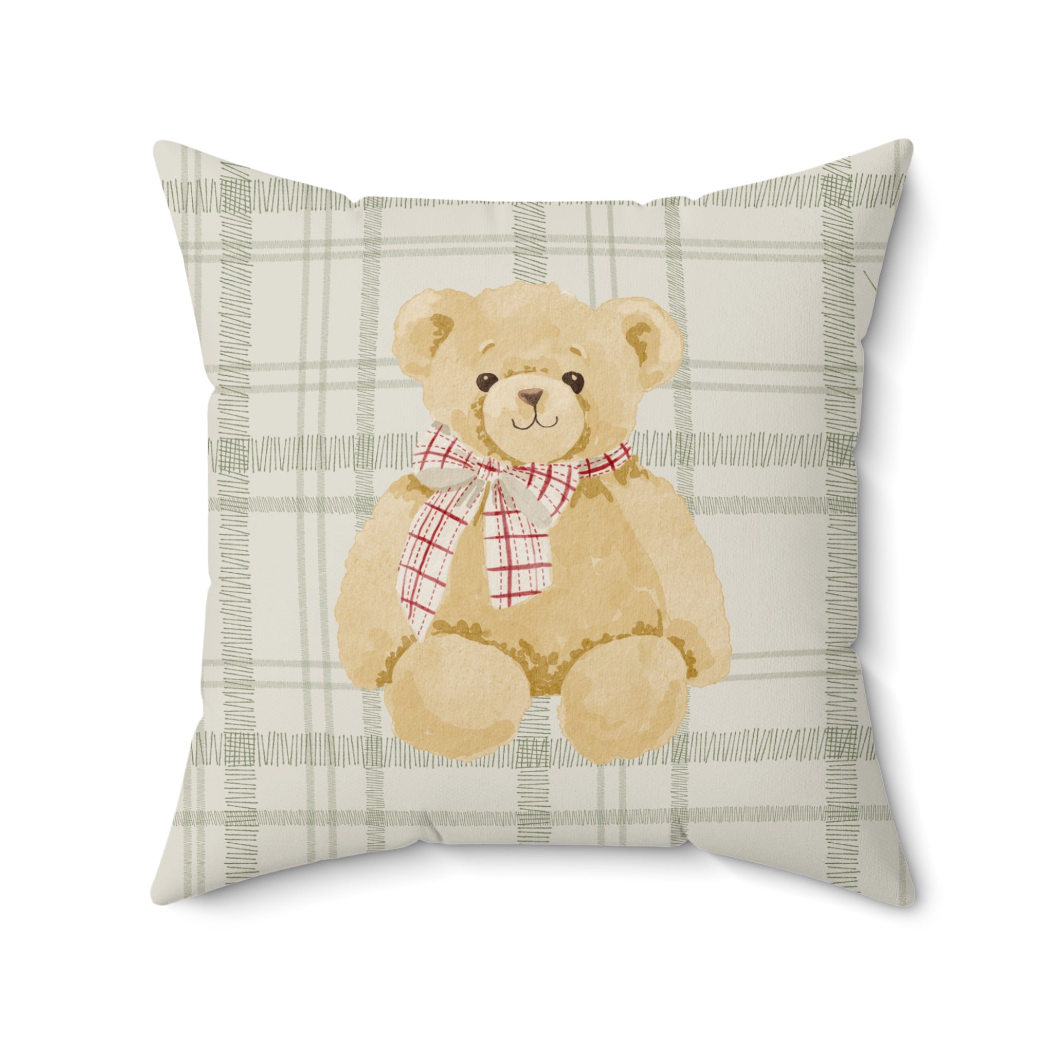 Cozy Teddy Bear Checkered Accent Pillow product