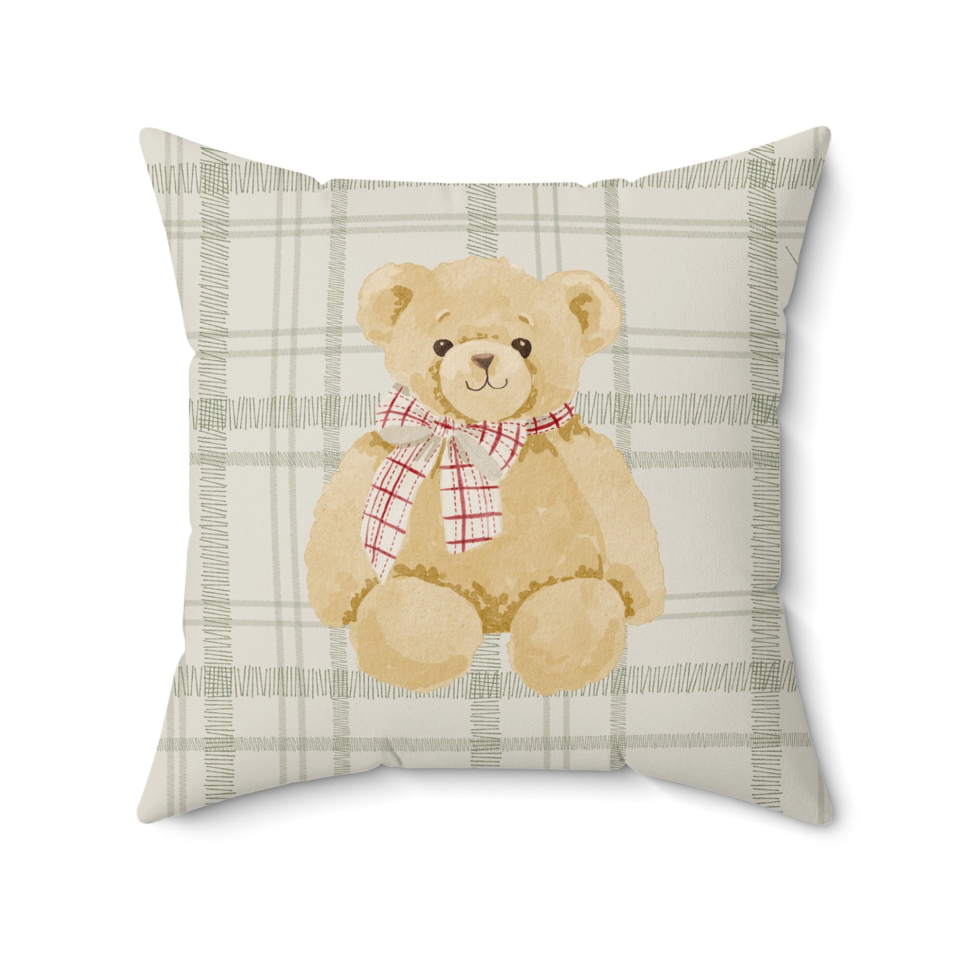 Cozy Teddy Bear Checkered Accent Pillow product